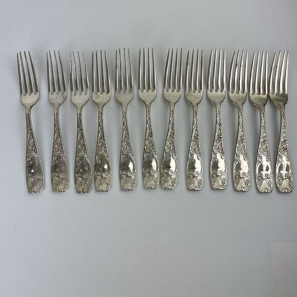Gorham Royal Flowering Crown 1887 Silver Plate 12 Dinner 9 Salad Forks 1 Spoon - Picture 14 of 16